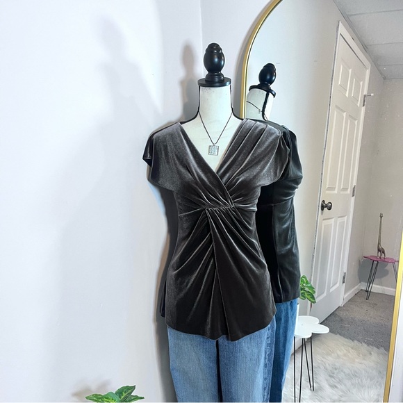 New York & Company Brown Velvet Blouse - Picture 2 of 7